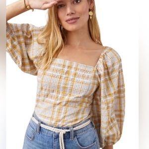 Maeve Puff Sleeve smocked plaid top